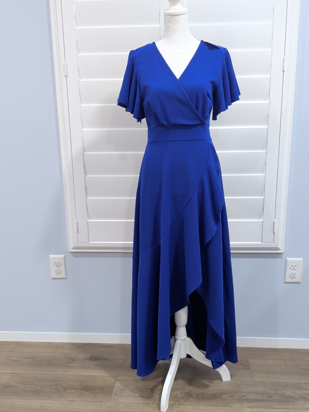 Elegant Royal Blue High-Low Wrap Dress